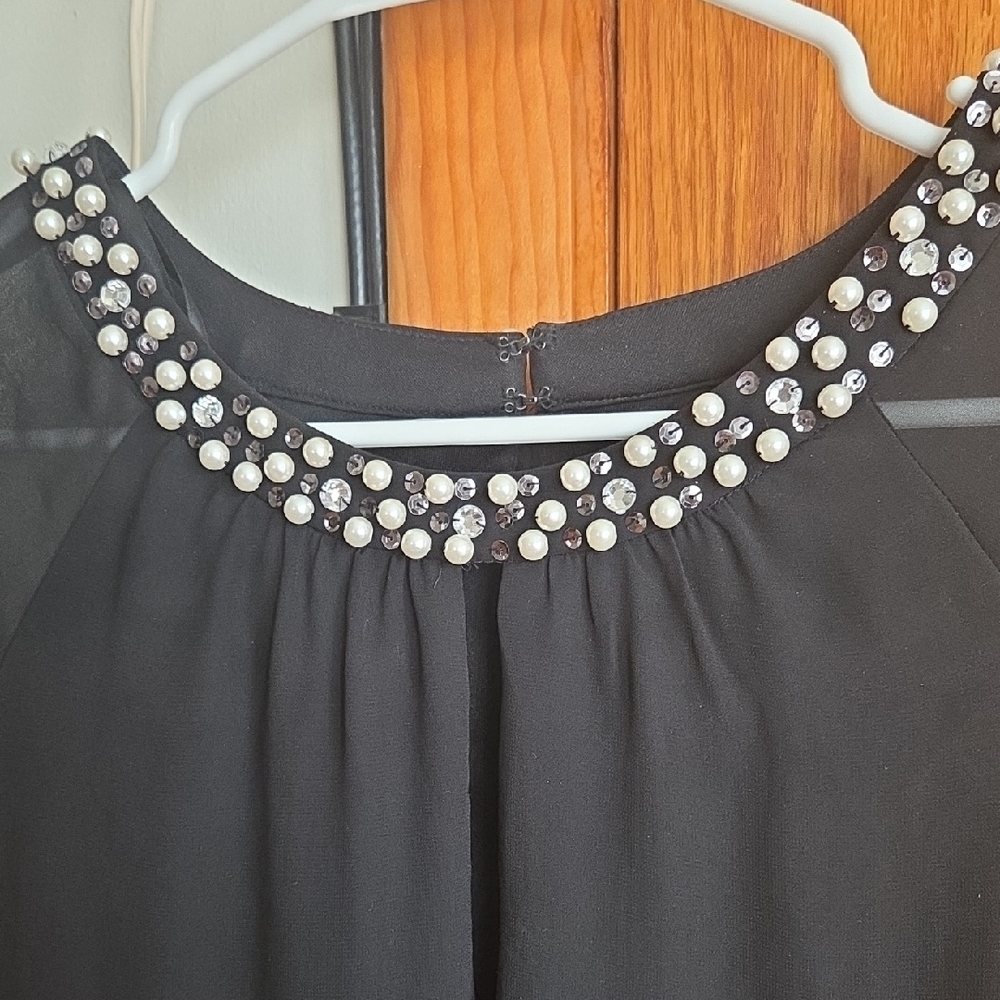 SLNY Black Long Sleeve Dress with Pearl Details - Picture 2 of 5